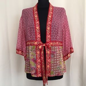 Coldwater Creek Sheer Silk Tie Front Floral Kimono